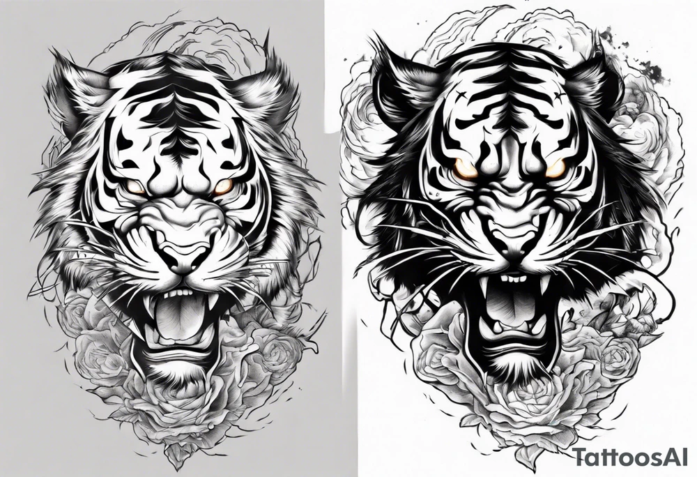 tiger warrior with lightning and the sun for a forearm sleeve tattoo idea