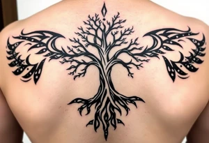 extravagant sacred nnative tree of life who roots rdrive deep into mother eart who has a faceless sillowet of grandmother tattoo idea
