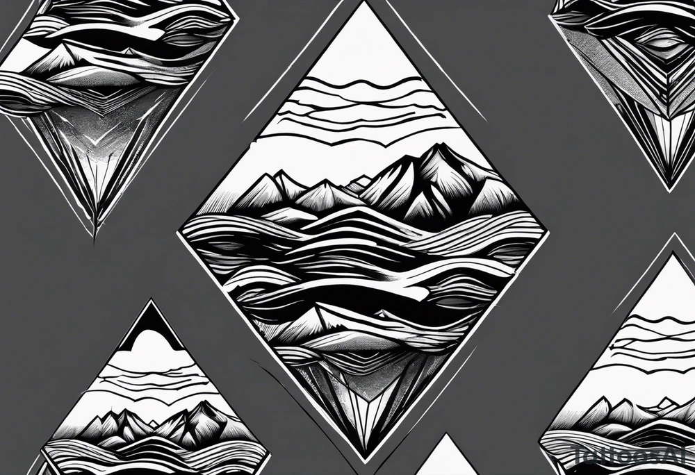 Mountains and ocean waves in a diamond shape tattoo idea