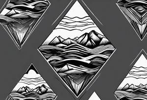 Mountains and ocean waves in a diamond shape tattoo idea