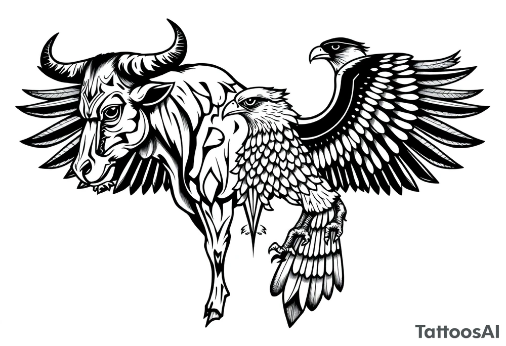A bull and a falcon  with ancient Egyptian mythology, as ruled by Venus in western zodiac, tattoo idea
