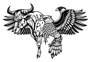 A bull and a falcon  with ancient Egyptian mythology, as ruled by Venus in western zodiac, tattoo idea