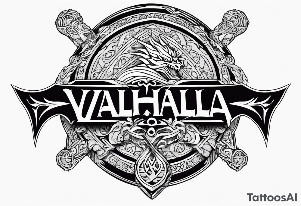 Valhalla sword shield dragon axe viking church tattoo idea Valhalla sword shield dragon axe viking church tattoo idea
