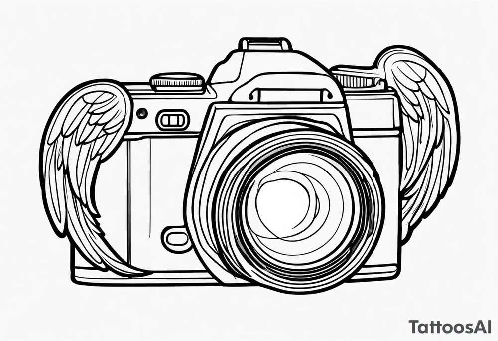 Camera with neck strap with angel wings tattoo idea