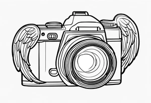 Camera with neck strap with angel wings tattoo idea