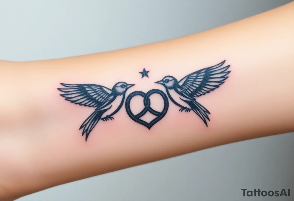 two birds, stars and infinity theme tattoo idea