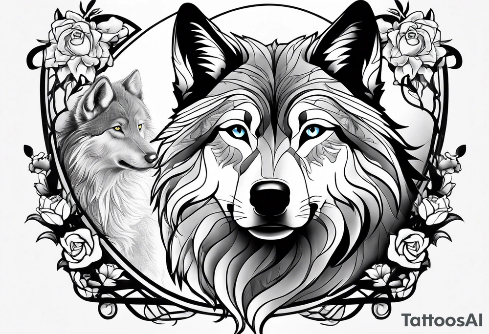 Wolf watching over little girls tattoo idea
