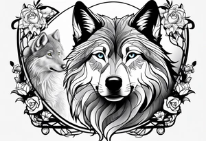 Wolf watching over little girls tattoo idea