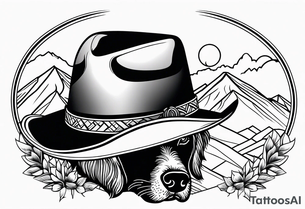 cowboy hat with mountains in it and a golden retriever tattoo idea
