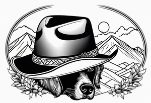 cowboy hat with mountains in it and a golden retriever tattoo idea
