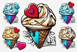 sketch chocolate chip ice cream cone with one red heart tattoo idea