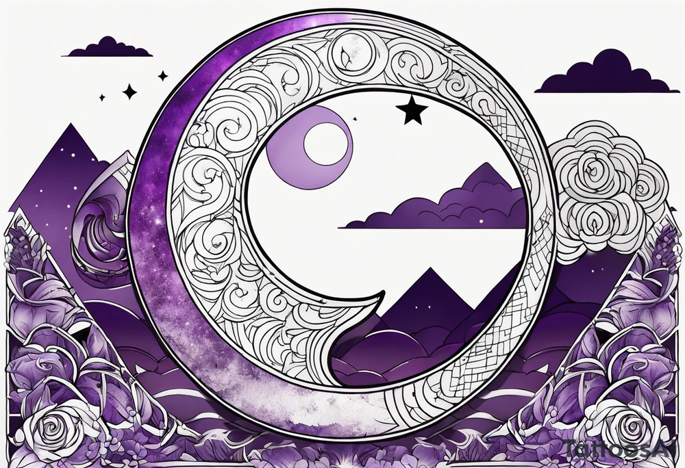 a crescent-shaped moon in amethyst tattoo idea