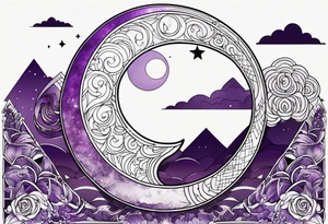 a crescent-shaped moon in amethyst tattoo idea