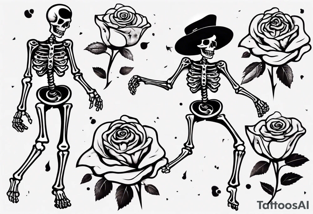 Dancing skeleton on a rose tattoo idea