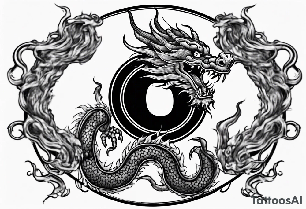 Chinese dragon in a circular shape with "02.03" written on its skin tattoo idea