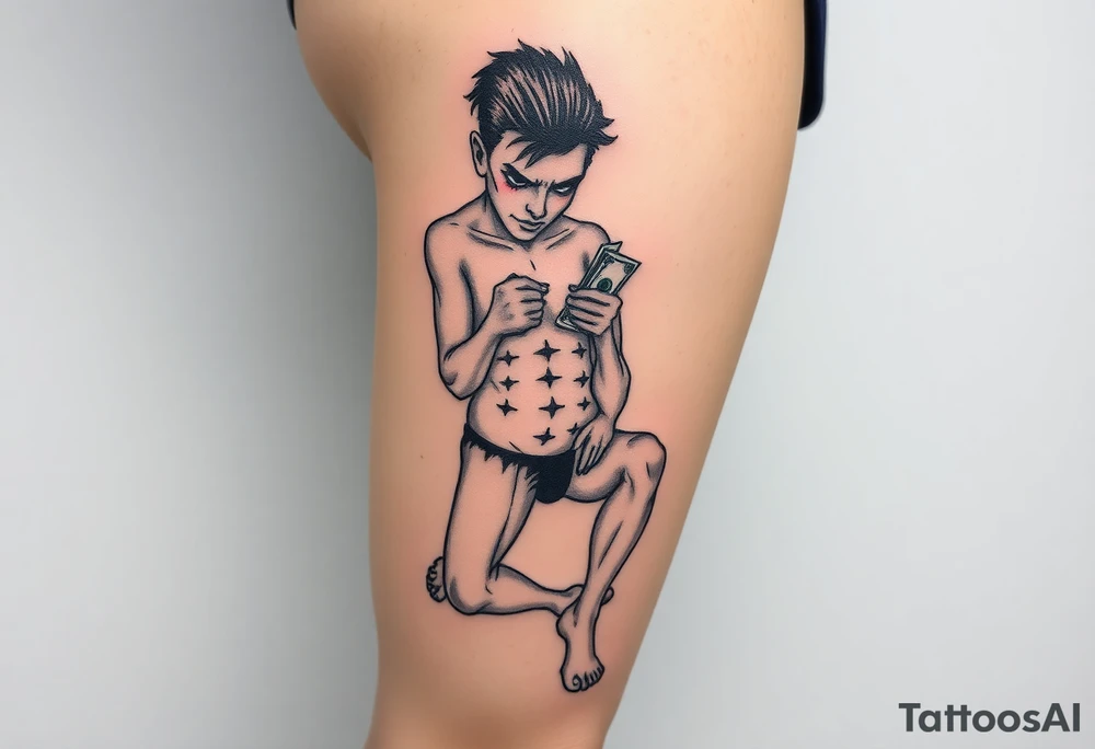 pathetic beta male with disgusting saggy body and limp dick on his knees offering money tattoo idea