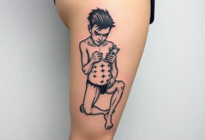 pathetic beta male with disgusting saggy body and limp dick on his knees offering money tattoo idea