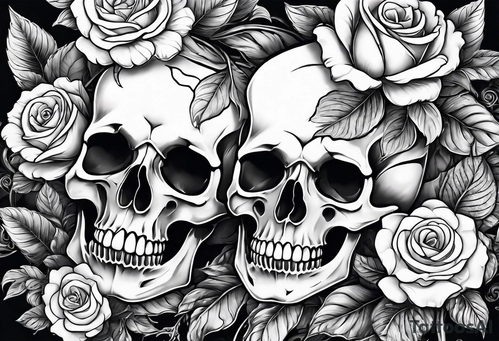 a skeleton couple with bibiscus flowers. western style tattoo idea