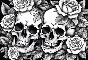 a skeleton couple with bibiscus flowers. western style tattoo idea