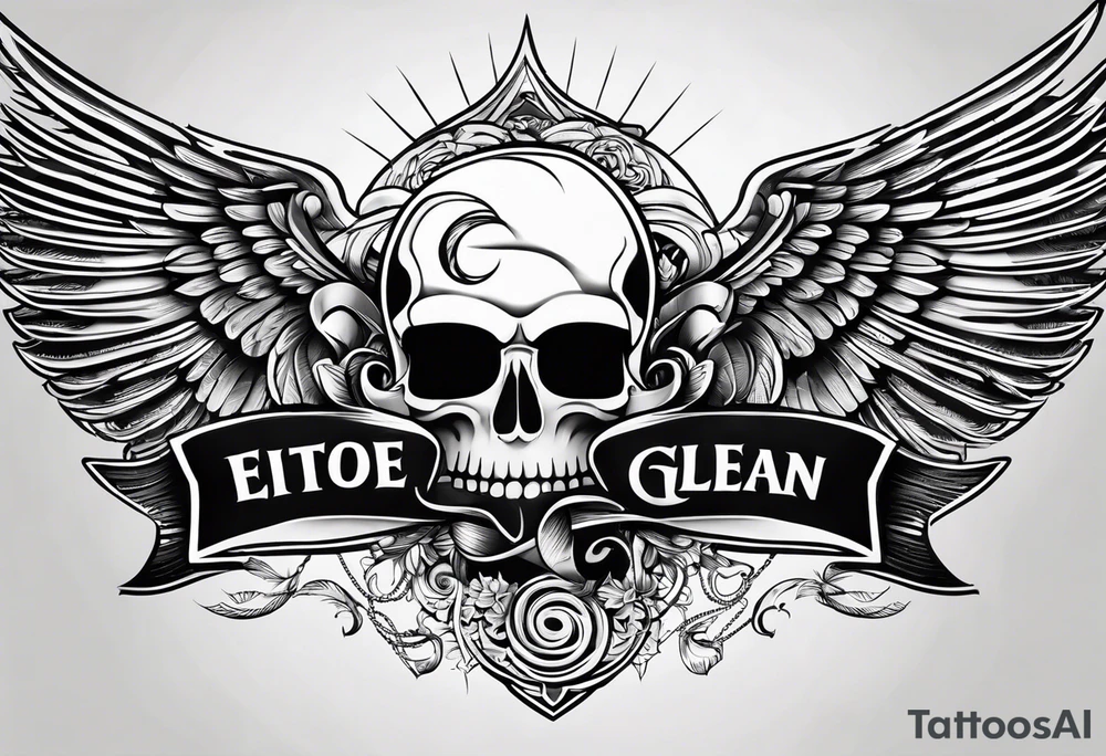 Simple tattoo with the word Glenn on a banner and wings tattoo idea