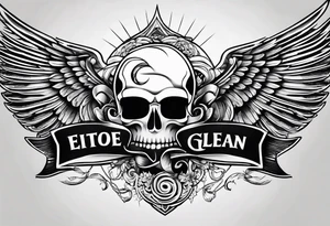 Simple tattoo with the word Glenn on a banner and wings tattoo idea