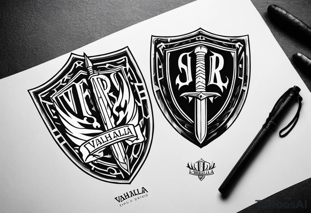 Valhalla shield fire sword tattoo idea