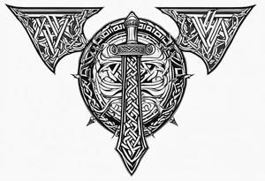 Valhalla sword shield dragon axe Valknut barbed wire chains tribal tattoo idea
