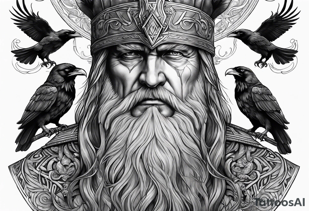 Realistic Odin with ravens tattoo idea