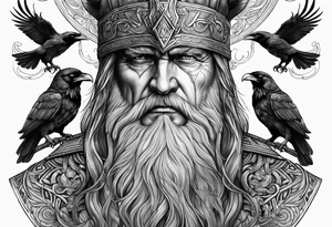 Realistic Odin with ravens tattoo idea