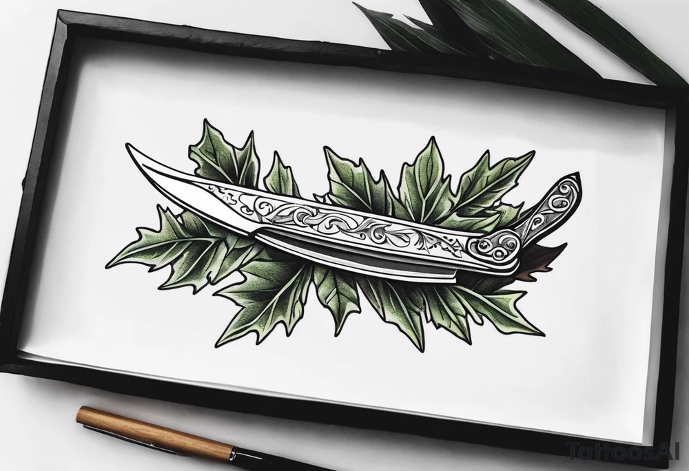 a straight razor lies in oak leaves tattoo idea