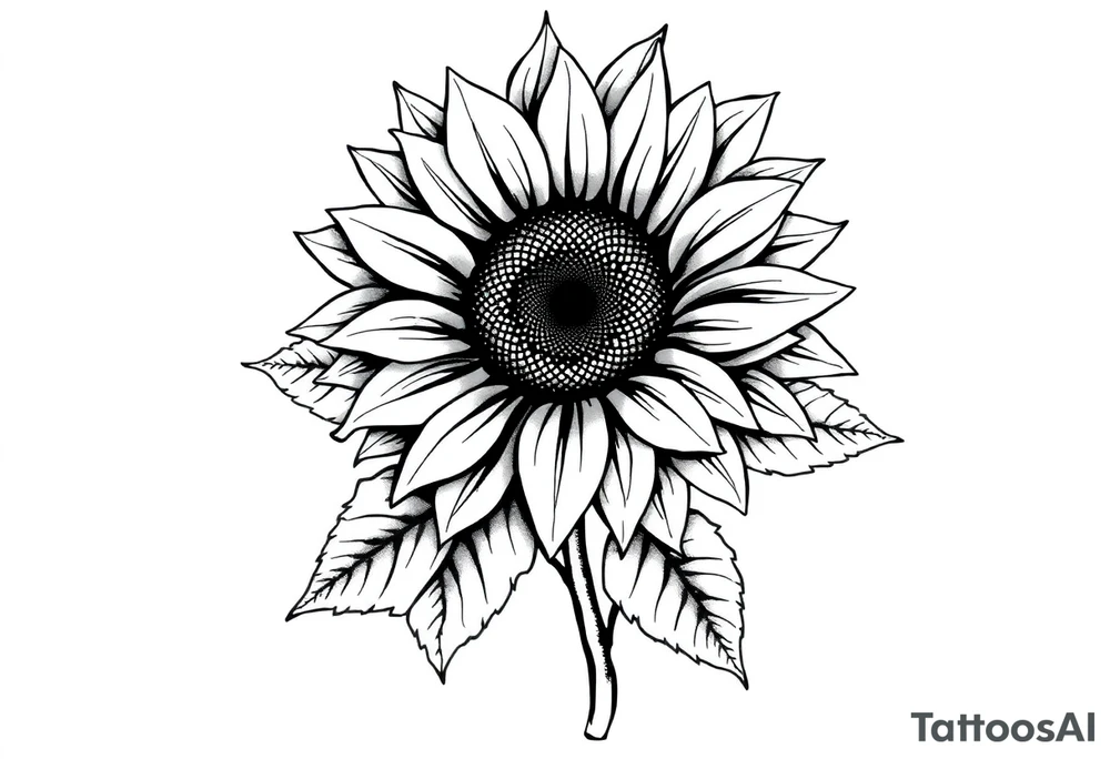 Sunflower with stem and leaves tattoo idea