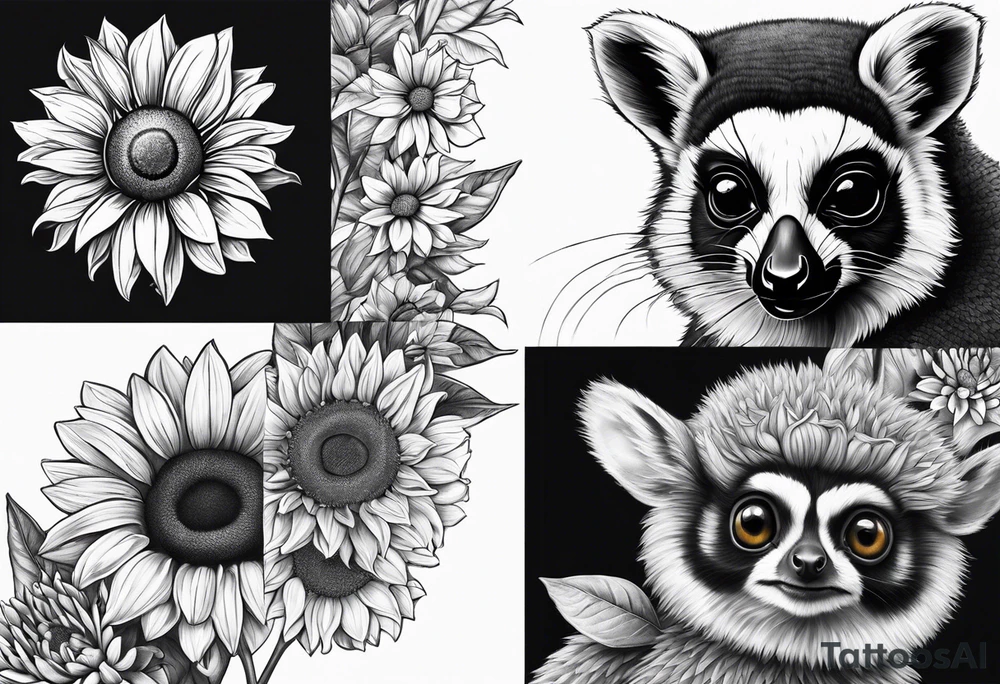 A lemur, a sunflower, and a bumble bee tattoo idea A lemur, a sunflower, and a bumble bee tattoo idea