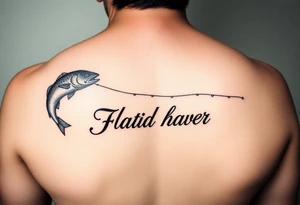 Memorial of father fishing with name in fishing line tattoo idea