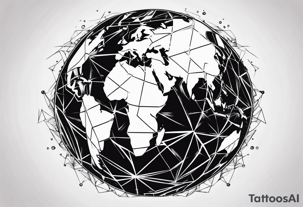 world map breaking like glass ball tattoo idea