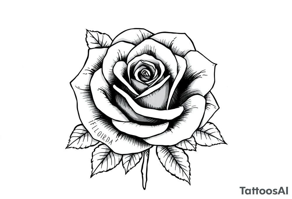 ROSE WQITH FLORIDA WRITTEN AS THE STEM tattoo idea