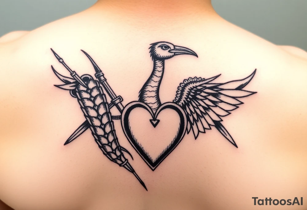 deux corneille
 noir une 
épée un crane et un coeur sur avant bras tattoo idea