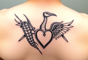 deux corneille
 noir une 
épée un crane et un coeur sur avant bras tattoo idea