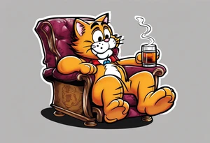 Garfield on a recliner , whiskey , cigar tattoo idea