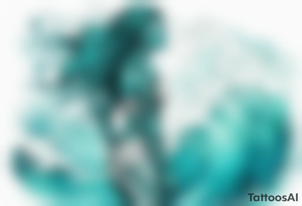 a turquoise Na'vi woman standing in the sea surrounded by crashing waves tattoo idea