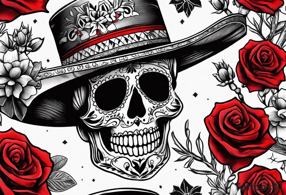 day of dead, red rose, Mexican hat,  cactus, no skeleton tattoo idea