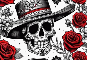 day of dead, red rose, Mexican hat,  cactus, no skeleton tattoo idea