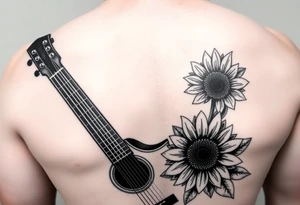 Acoustic guitar with  sunflower on bottom right corner tattoo idea