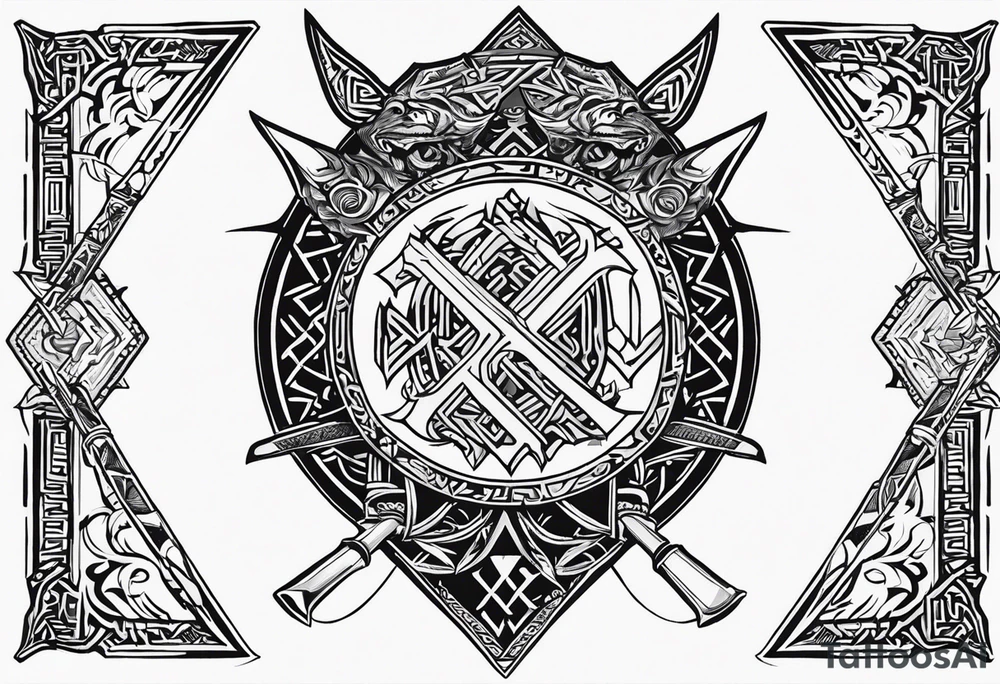 Valhalla sword shield dragon axe Valknut helm of awe tattoo idea Valhalla sword shield dragon axe Valknut helm of awe tattoo idea