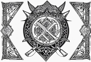 Valhalla sword shield dragon axe Valknut helm of awe tattoo idea