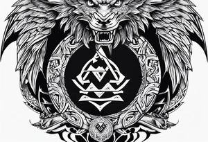 Valhalla sword shield dragon head axe Valknut tattoo idea