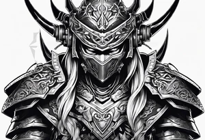 Angry Male Modern robot ninja with demon mask with swords in hands tattoo idea