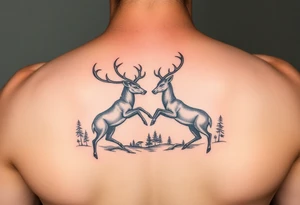 Photo realistic Vertical aligned nature scene with two deer fighting. tattoo idea