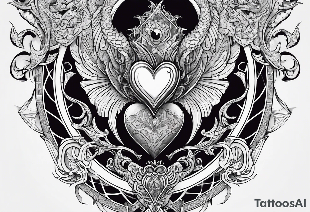 Long tattoo for arm. Lovecraftian creature, protecting a heart. Ctulhu. tattoo idea