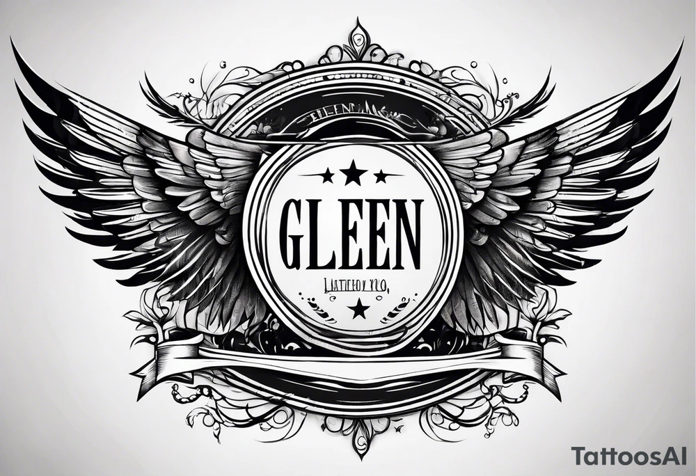 Simple tattoo with the word Glenn on a banner and wings tattoo idea