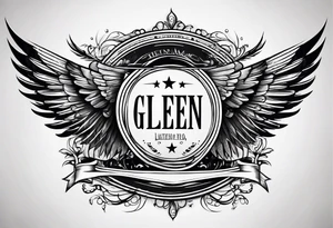 Simple tattoo with the word Glenn on a banner and wings tattoo idea